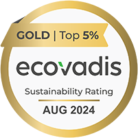 The image shows a gold-colored badge with the inscription EcoVadis 2024, representing an award for sustainable business practices.